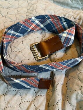 BROOKS BROTHERS Ribbon PLAID Belt Size M Classic D-Ring Silver Preppy Academia